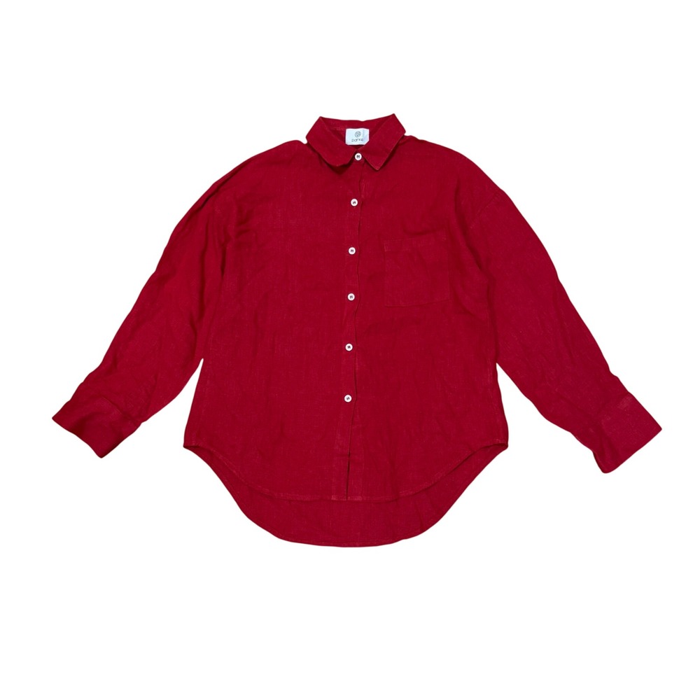 Parke Red 100% Pure Linen Button Down Shirt Oversized Long Sleeve XS Coastal